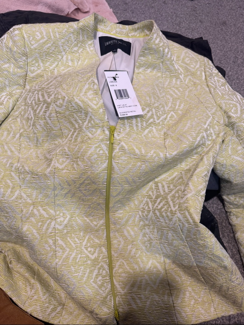 Lafayette 148 New York Lemon and White Textured Zip-Front Jacket